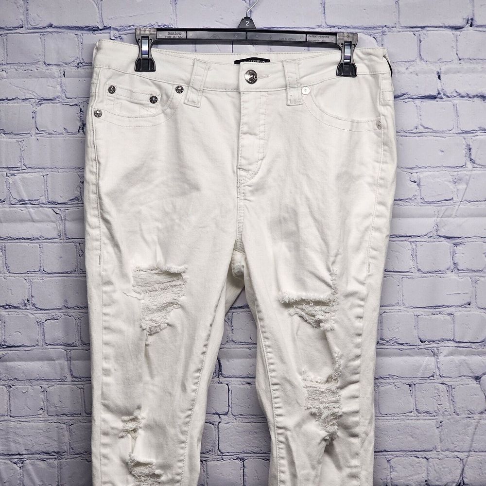 True Religion Womens White Jennie Curvy Mid Rise Super Skinny Distressed Jeans